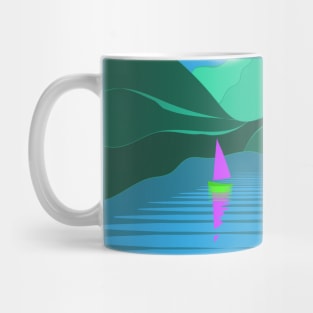 Mountains Lake Sailing Boats Summer Day Landscape Mug